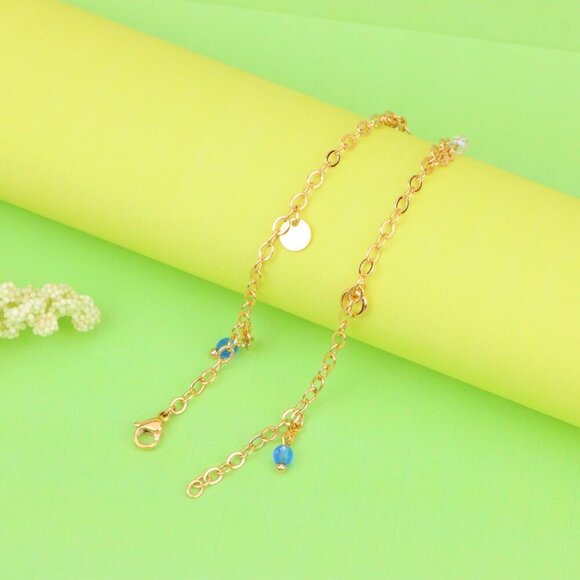 "Elegant Rose Gold Anklet with Blue Beads and Pearl Charms, XPAL1180 - Picture 2 of 12